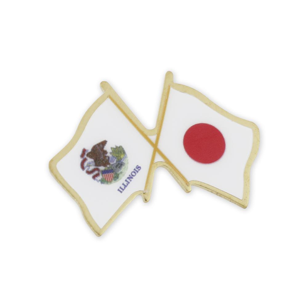 two crossed flags illinois japan printed lapel pin made in usa