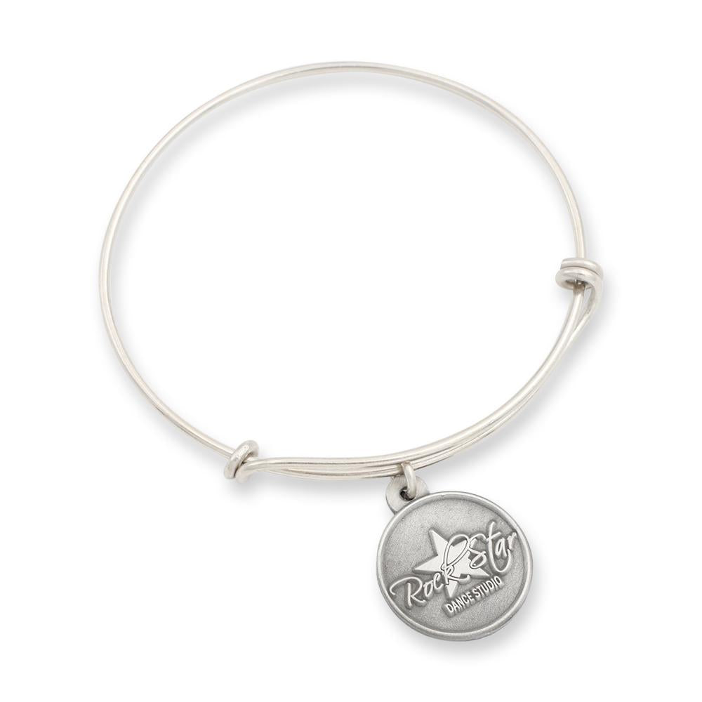 Custom diestruck charm with silver shiny adjustable bangle bracelet 
