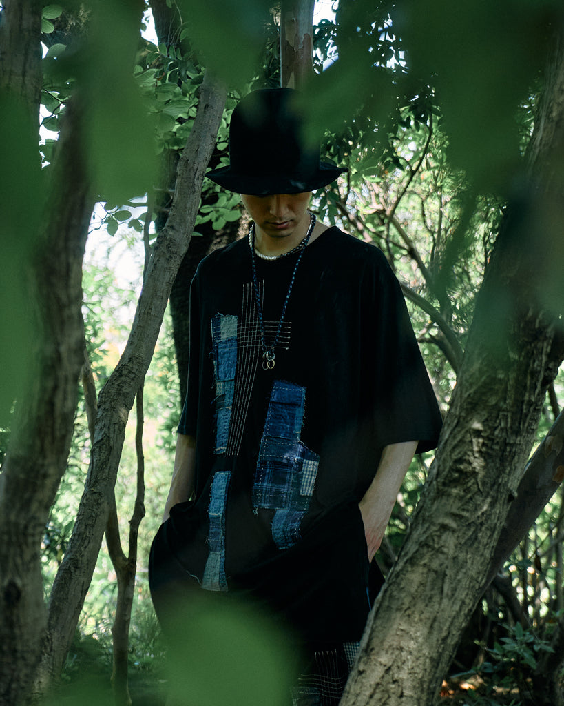 S'YTE×KUON Cotton cellulose Jersey Patchwork Crew Neck Long T-shirt