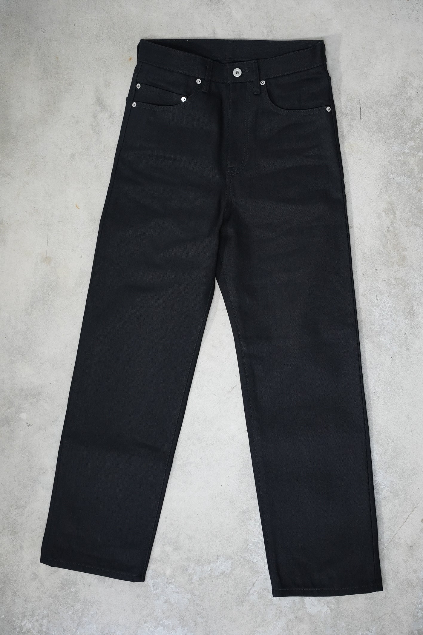 13.5oz Black Selvedge Denim Trousers-Regular Fit Straight-