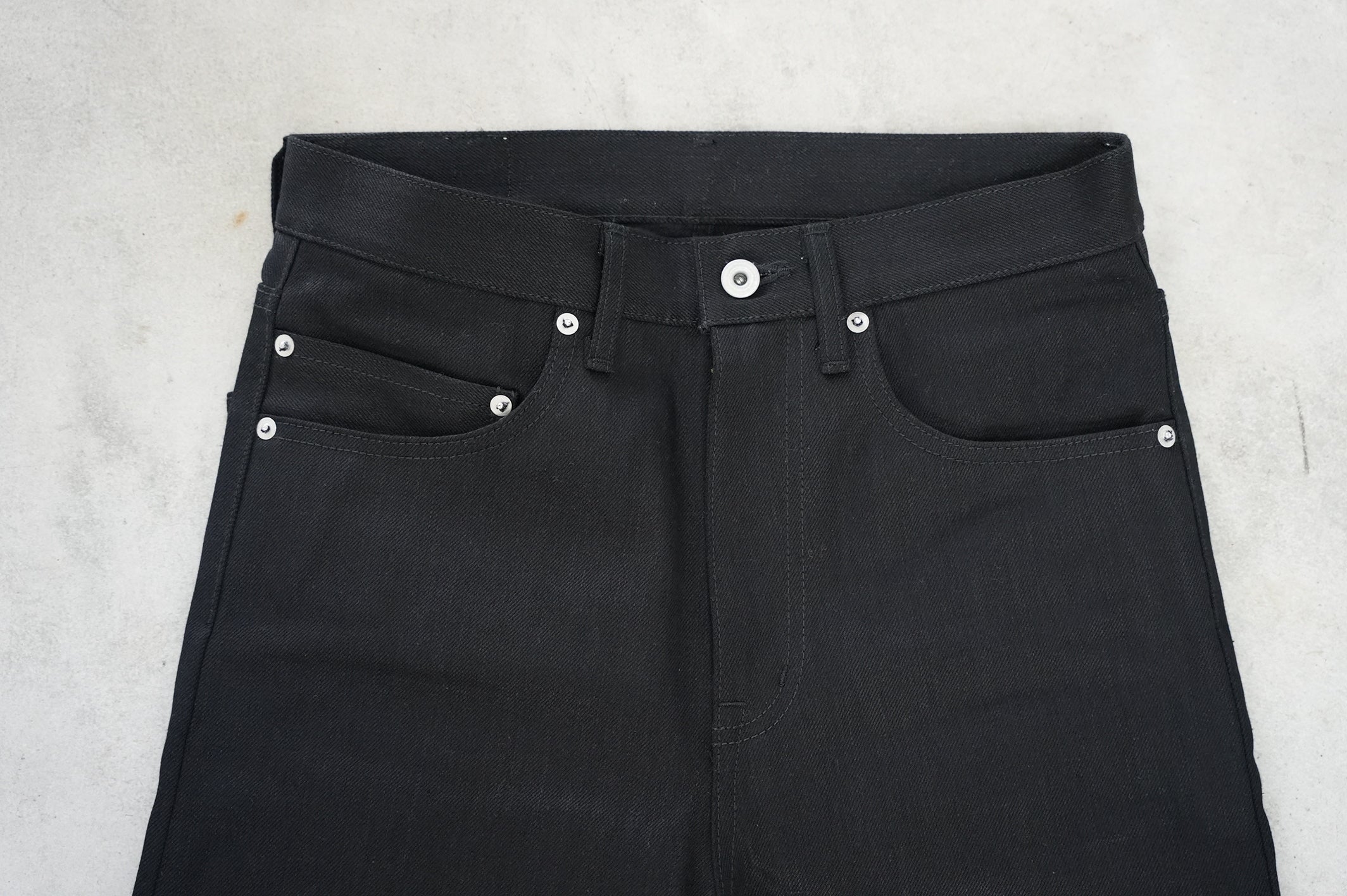 13.5oz Black Selvedge Denim Trousers-Regular Fit Straight-