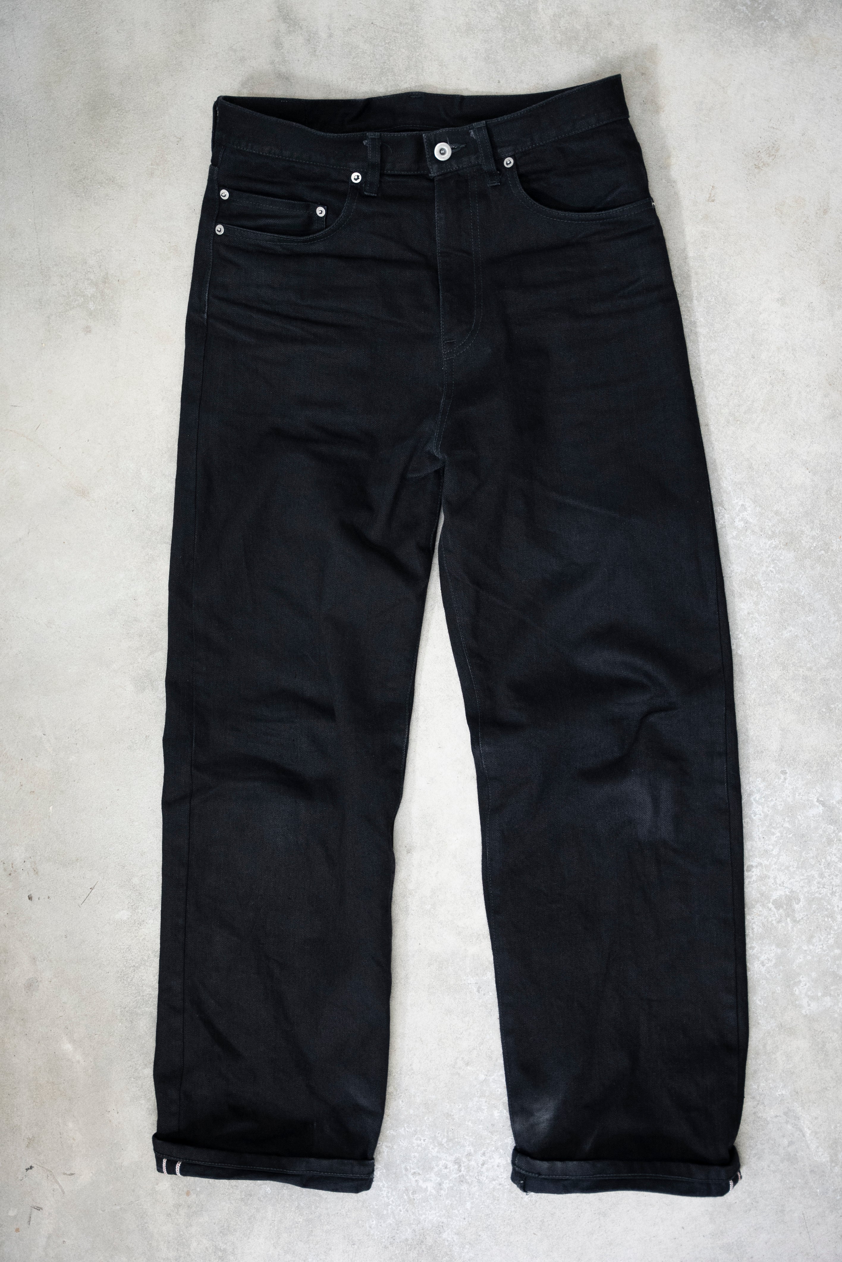 13.5oz Black Selvedge Denim Trousers -Regular Fit Straight-