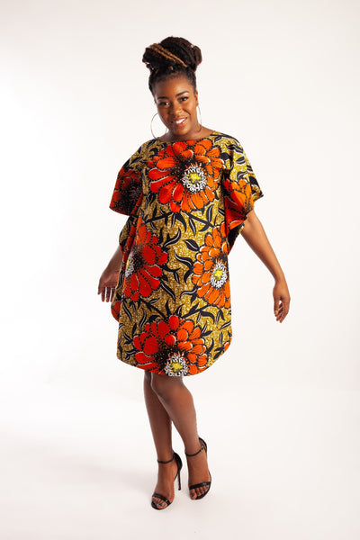 Floaty Batwing Dress made with Ankara and embellished with Rhinestones ...