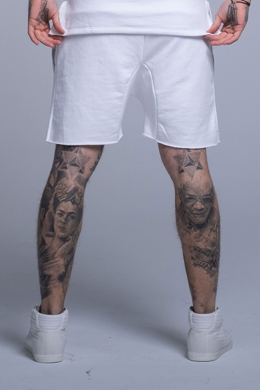 mens white cut off shorts