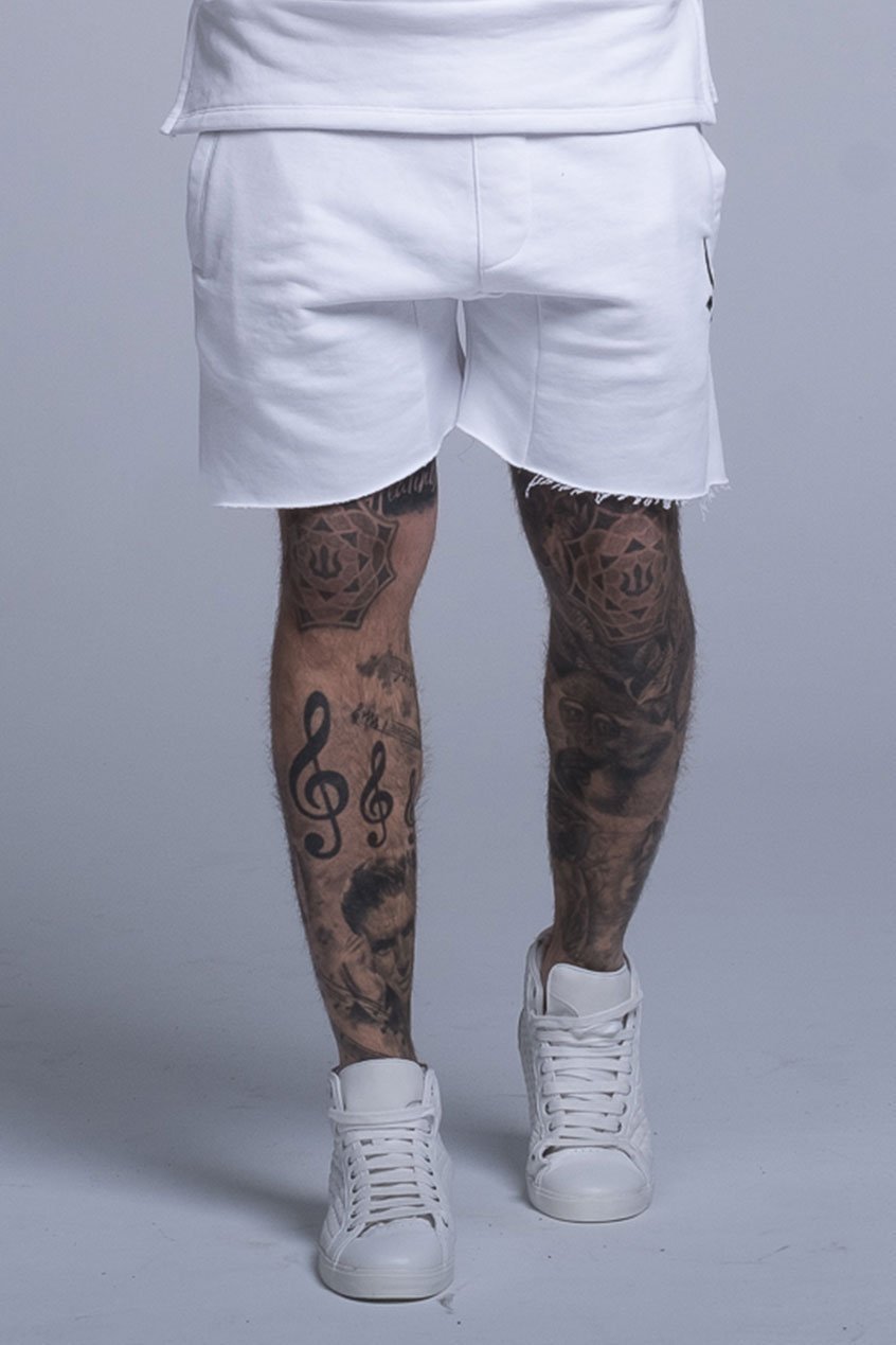 mens white cut off shorts