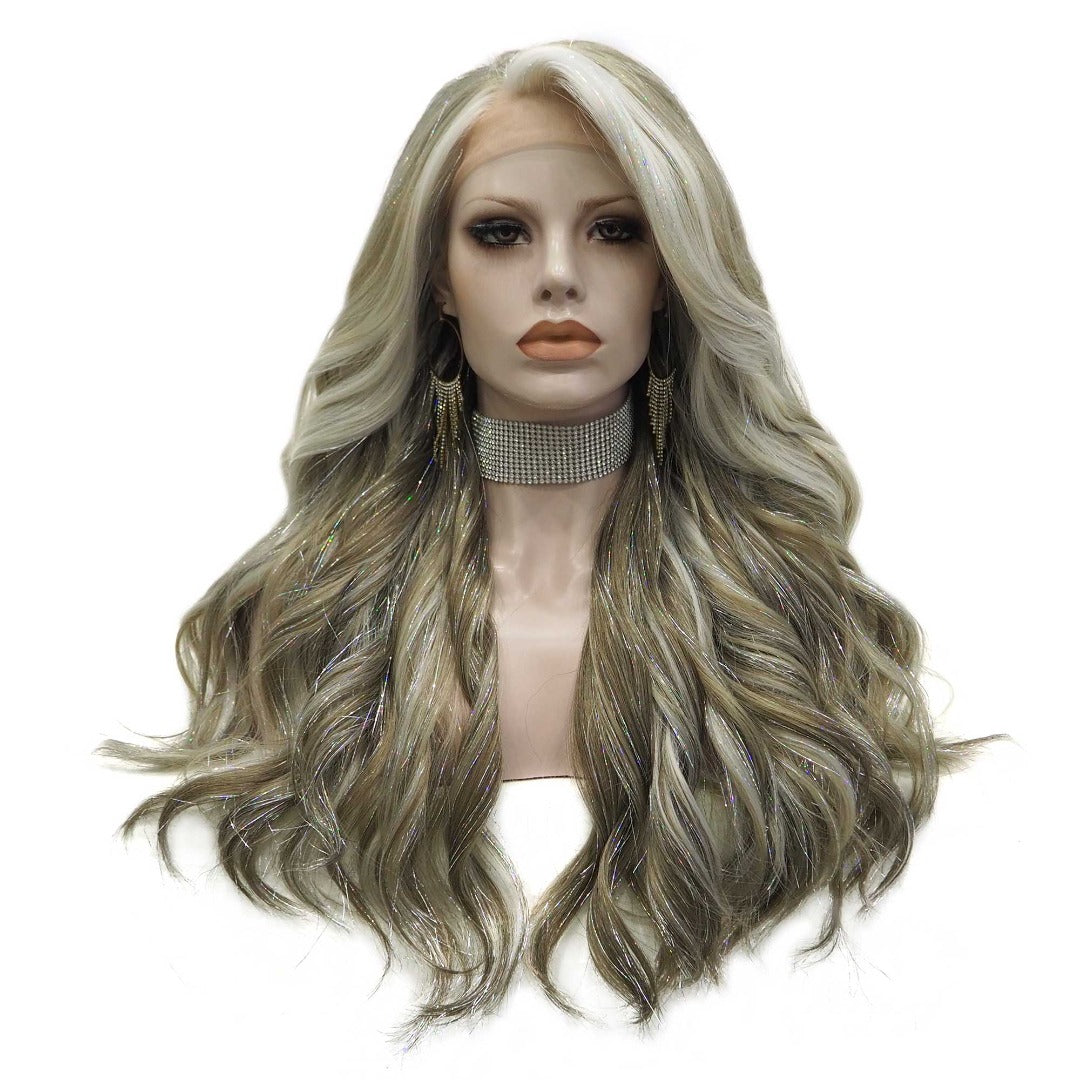 Premium Wig - Long Tinsel Grey Ombre Lace Front Wig