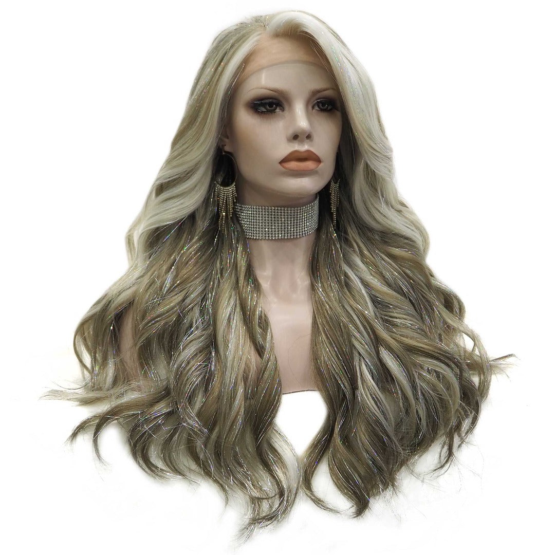 Premium Wig - Long Tinsel Grey Ombre Lace Front Wig