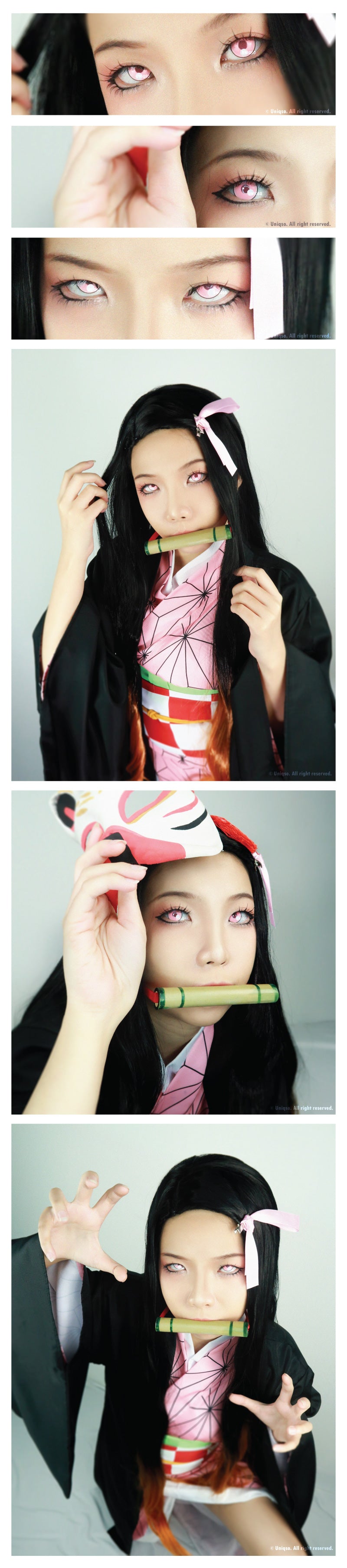 Nezuko Kamado Cosplay Costume & Contact Lenses — UNIQSO
