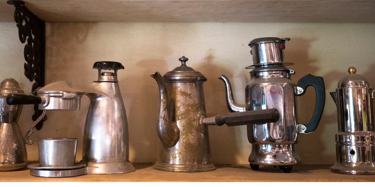 Vintage French Copper Coffee Set with Tray - Coffee Pot, Milk Jug