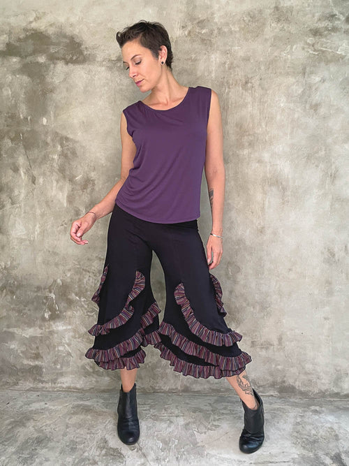 Flare Ruffle Pants in Plum, Women's Eco-Friendly Clothing