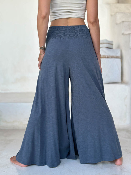 Ruched Waistband,wide Leg, Flowy Gaucho Pants in Cream 