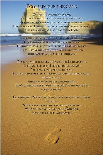 famous religious poster FOOTPRINTS IN THE SAND i carried you JESUS 24X ...