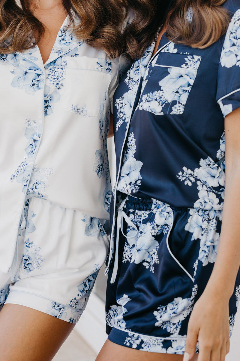 Mileva Bleu De Fleur Printed PJ Set | Bridesmaid Pyjamas | Floral Pyjamas –  Lerose USA
