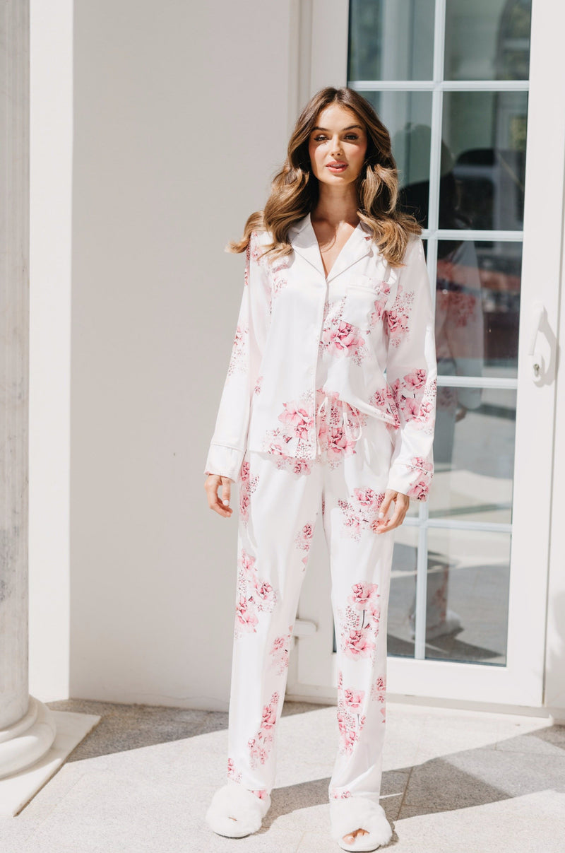 Katerina Bouquet De Lerose Floral Fleur USA – Bridesmaid Printed PJ Pyjamas | Set Pyjamas 