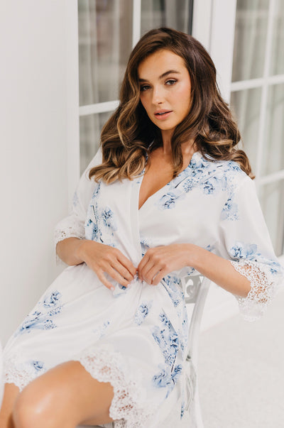 Blue Gloria Floral Scalloped Edge Soft Robe