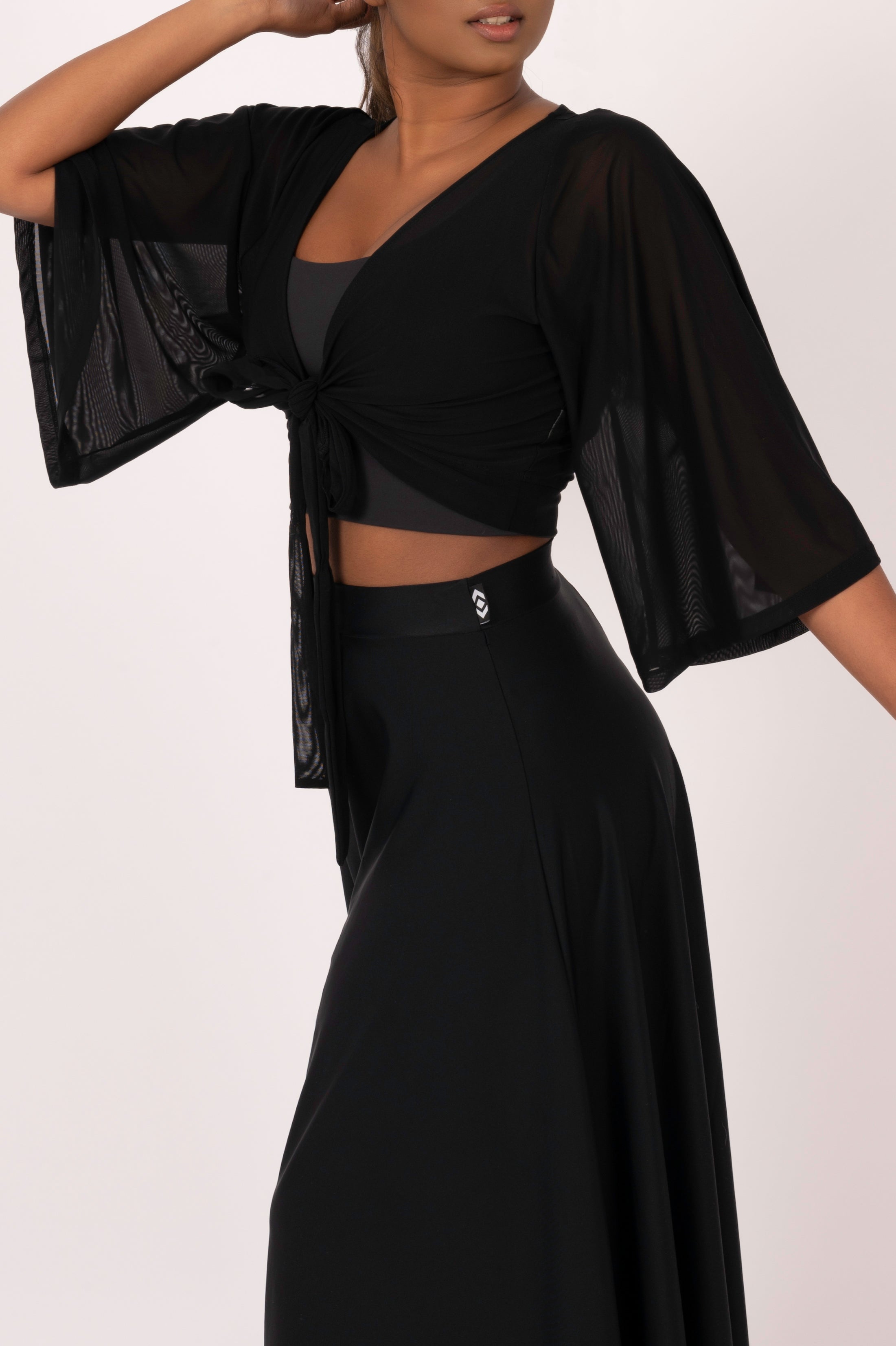 Black Net - Reversible Wrap Blouse w/ Long Bell Sleeves