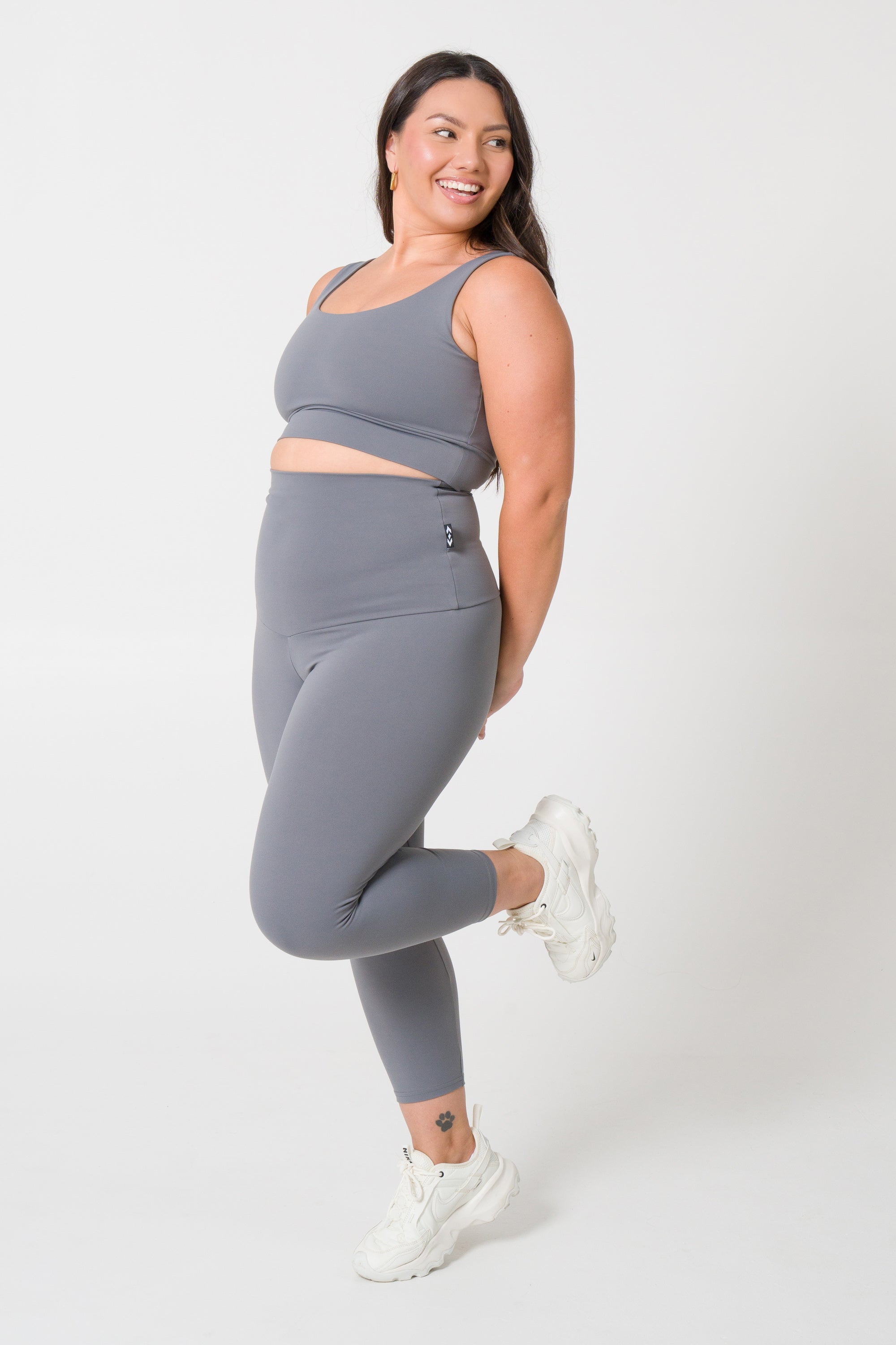 Grey Body Contouring - Extra High Waisted Capri Leggings