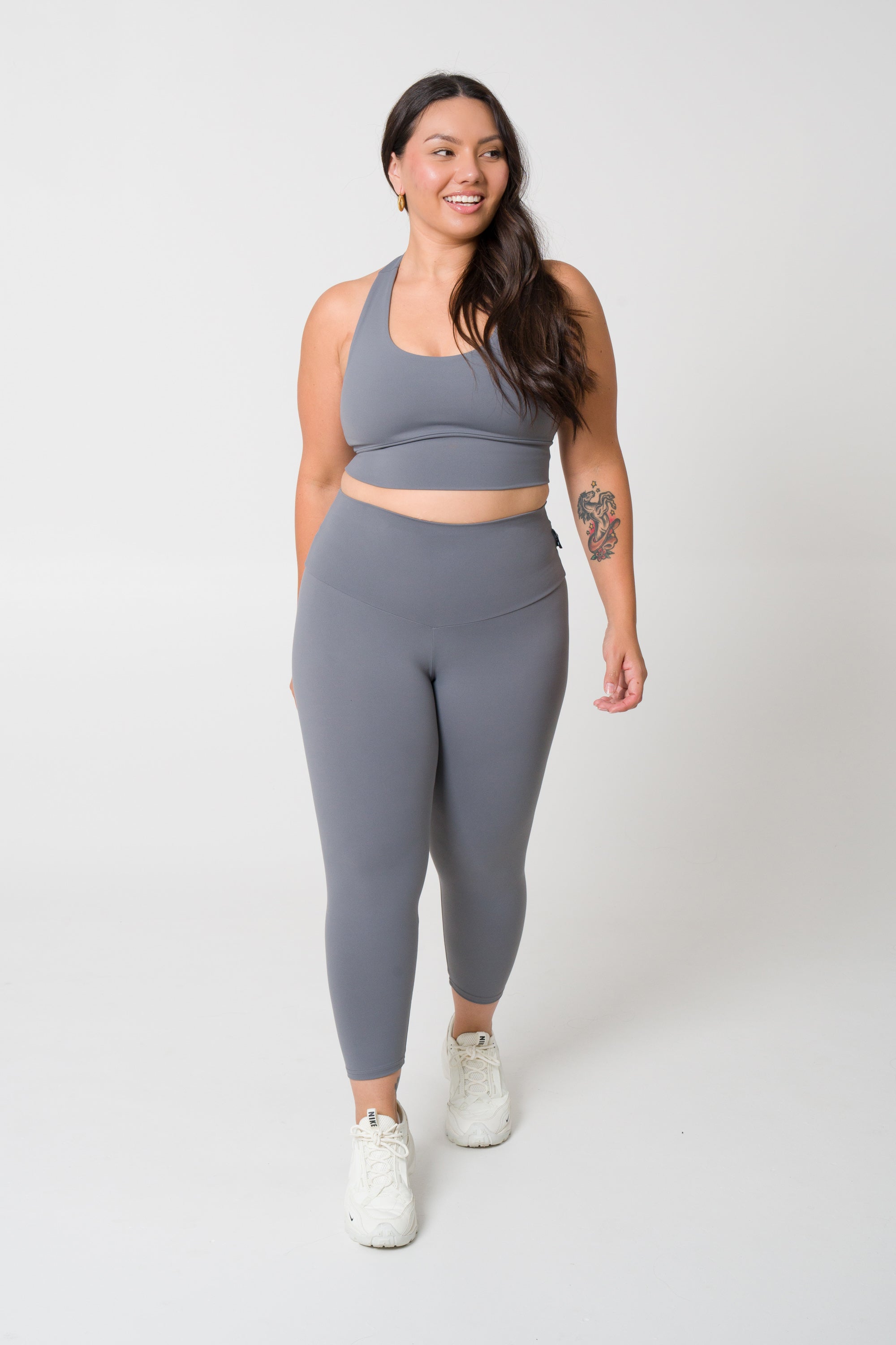 Grey Body Contouring - High Waisted Capri Leggings