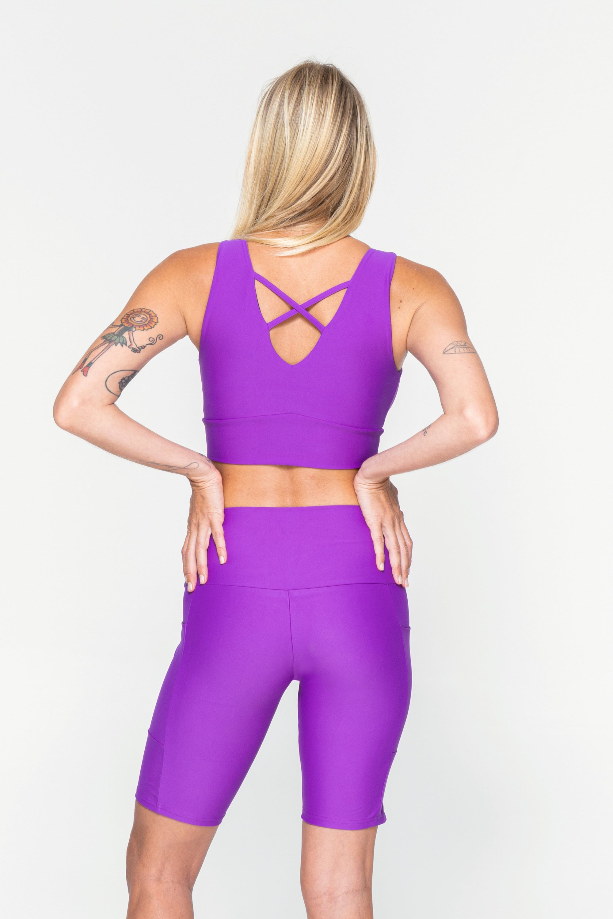 Purple Performance - Panel Pocket High Waisted Long Shorts