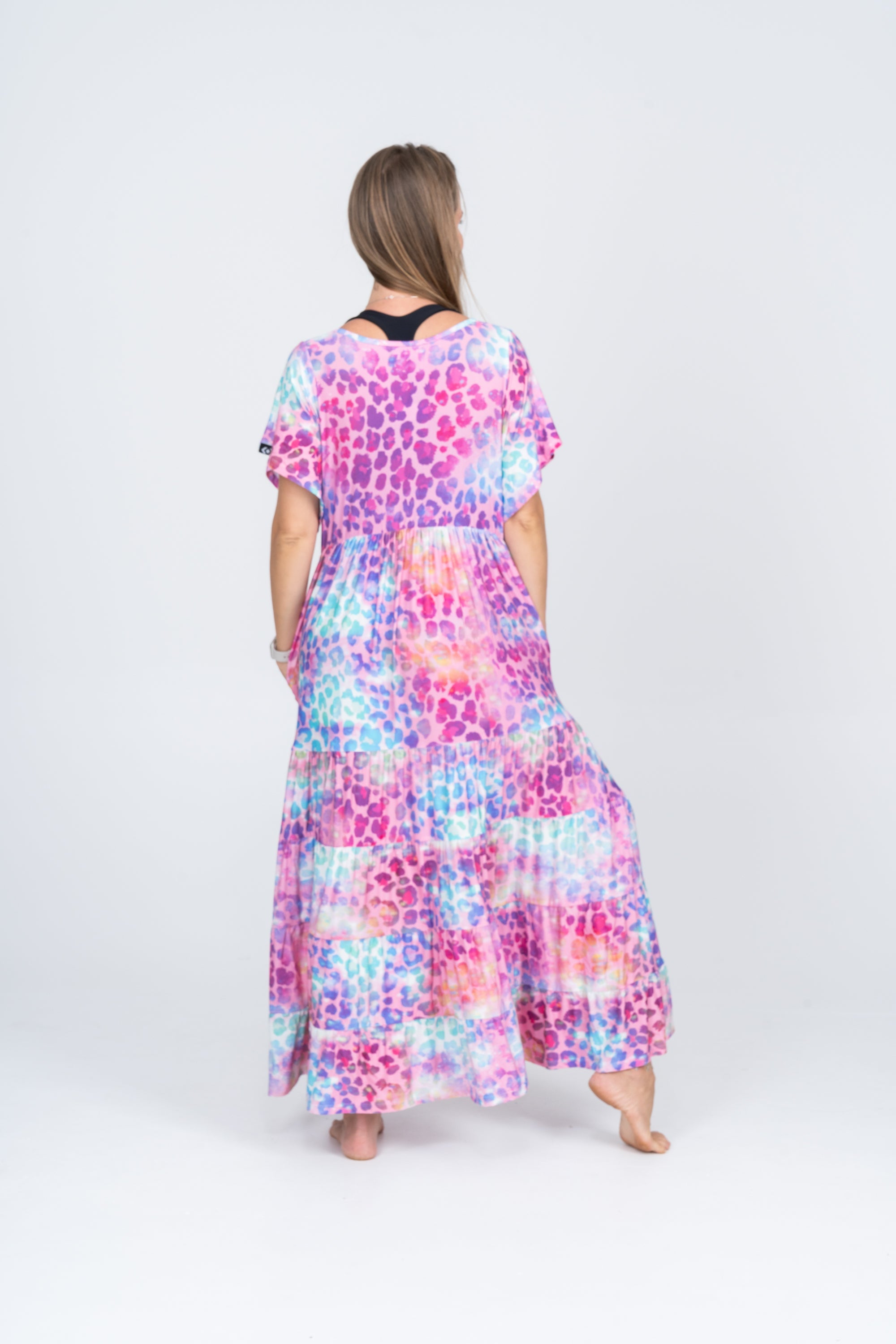 Rainbow Jag Slinky To Touch - Baby Doll Tiered V Neck Maxi Dress