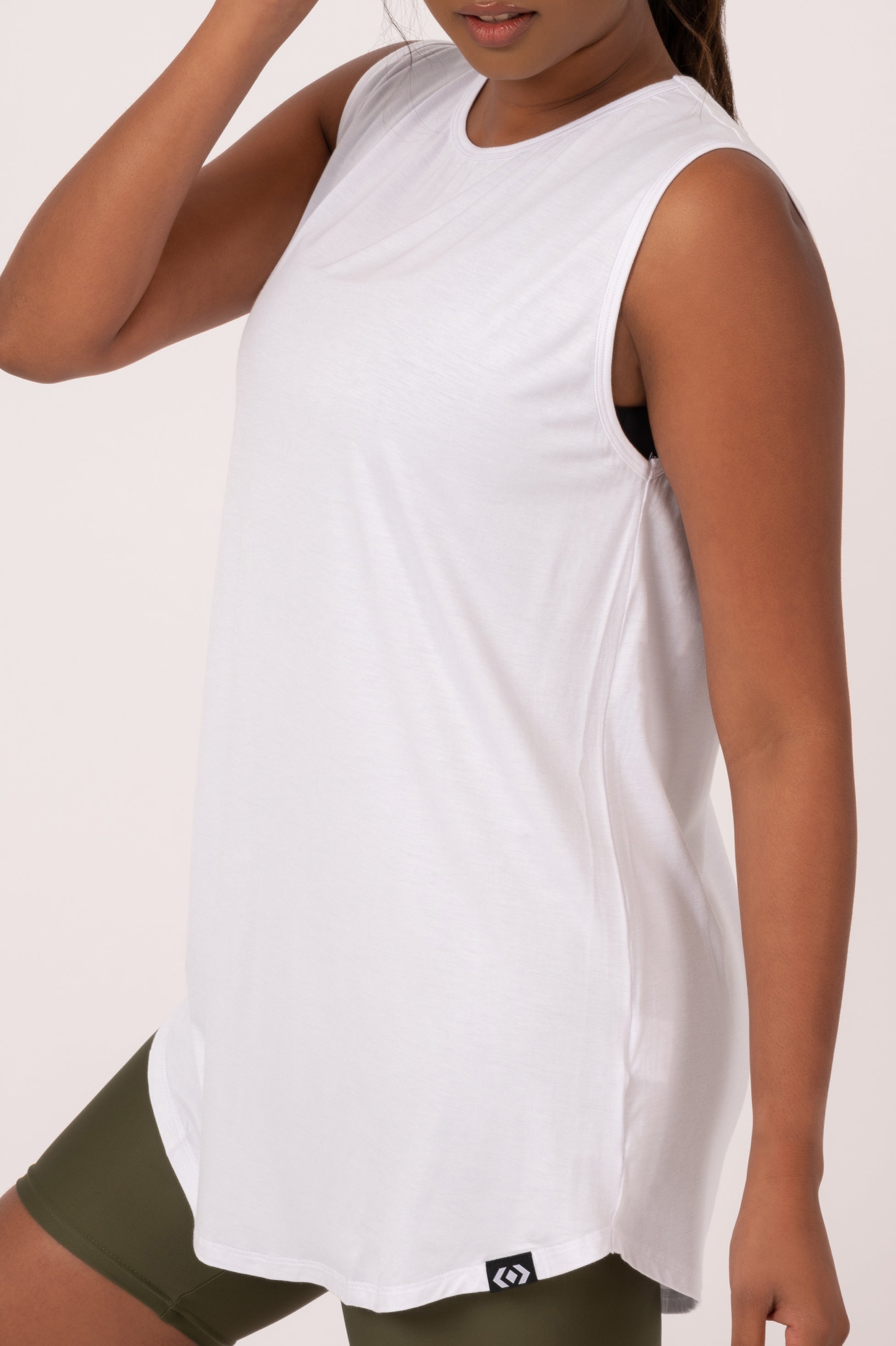 White Slinky To Touch - Tie Side Sleeveless Plain Boyfriend Tee