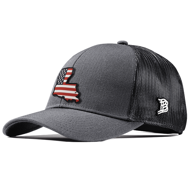 Branded Bills Louisiana PVC Patriot Patch Flex Fit Fitted Hat -  Small/Medium (Heather Grey) at  Men's Clothing store