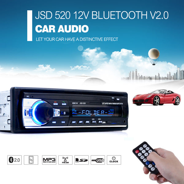 Car Audio Stereo Radio 12V Bluetooth V2.0 With Aux Input Receiver SD USB MP3 MMC WMA Player