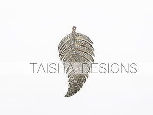 Silver Pave Diamond Feather Pendent - TAISHA DESIGNS