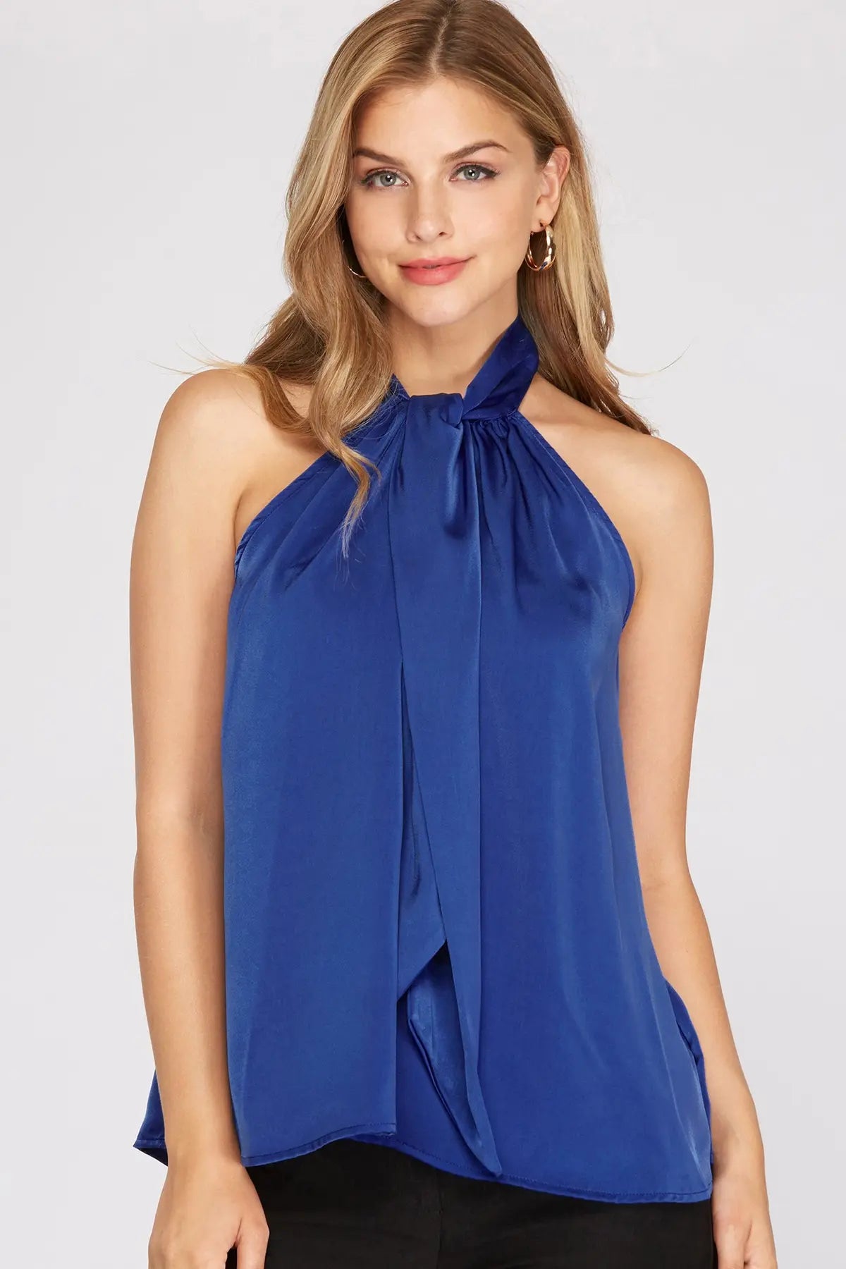 WOVEN BOW HALTER TOP