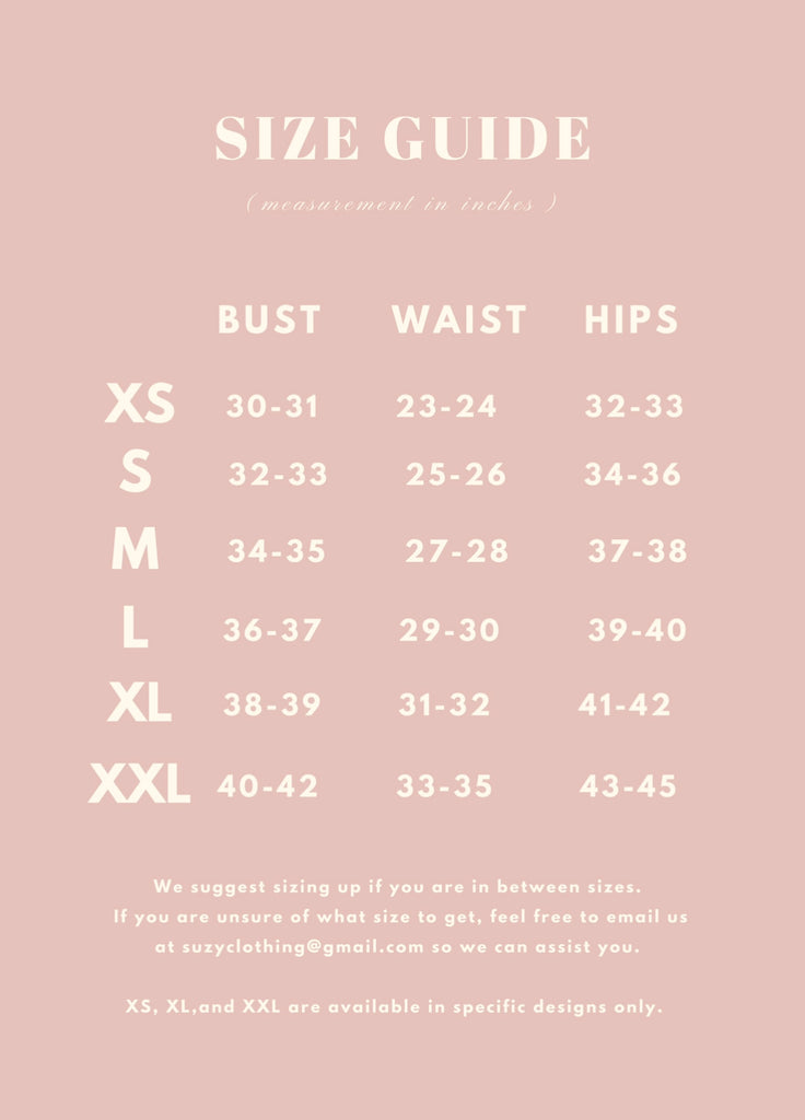 SIZE GUIDE – Suzy Clothing