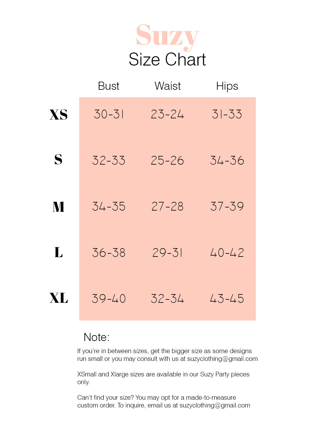 SIZE GUIDE – Suzy Clothing