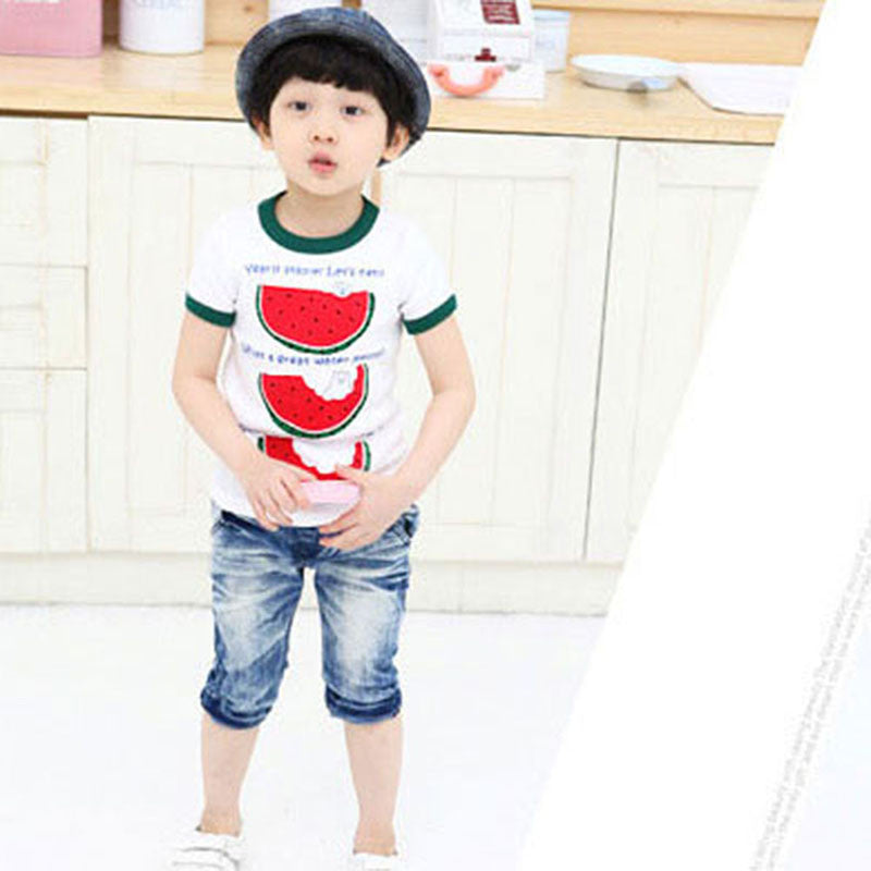 Cute Summer Kid Toddler Tops T Shirt Child Boys Crew Neck Watermelon Tee Shirt 2-6Y UBY