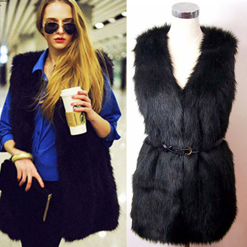 Women Faux Fur Shaggy Vest Sleeveless Coat Outerwear Long Hair Jacket Waistcoat M-XXXLHG UBY