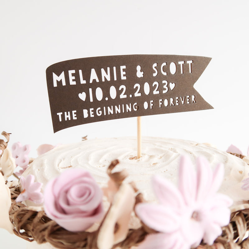 Wedding Cake Topper With First Names And Date - Heart Topper - Love Heart Wedding Topper - Rustic Cake Topper