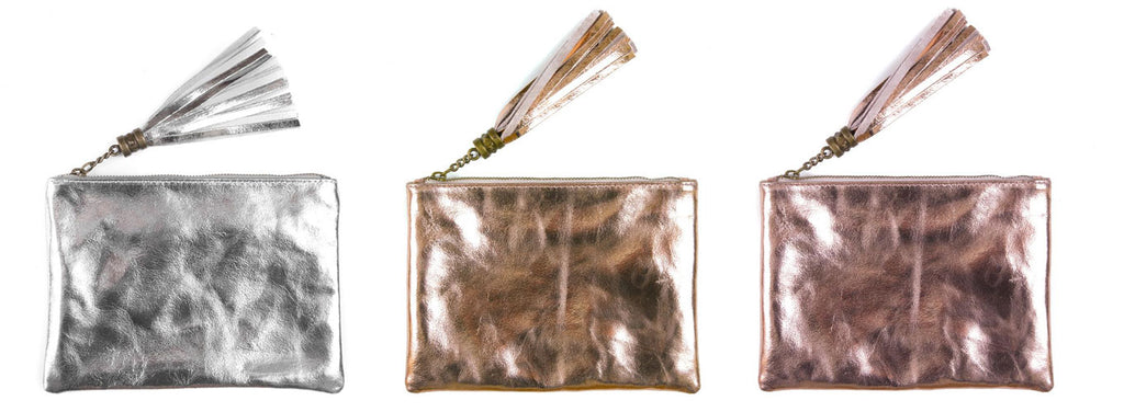 Real Leather Metallic Clutches