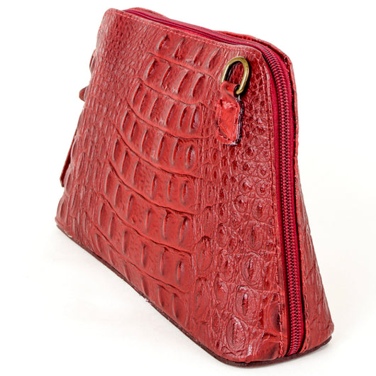 Dark Red Croc Print Real Leather Cross Body Bag – Amilu