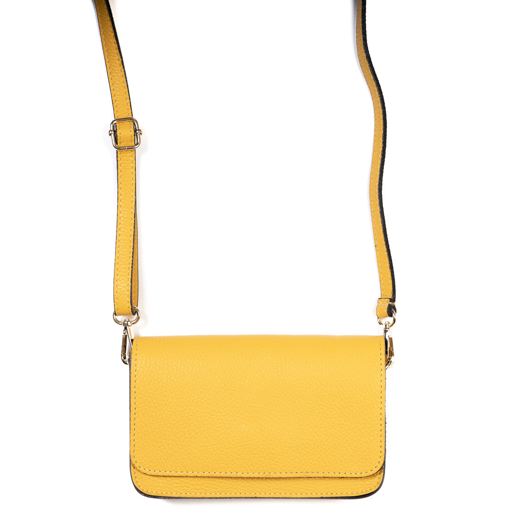 Yellow and Navy Blue Two Tone Leather and Suede Cross Body Bag Amilu