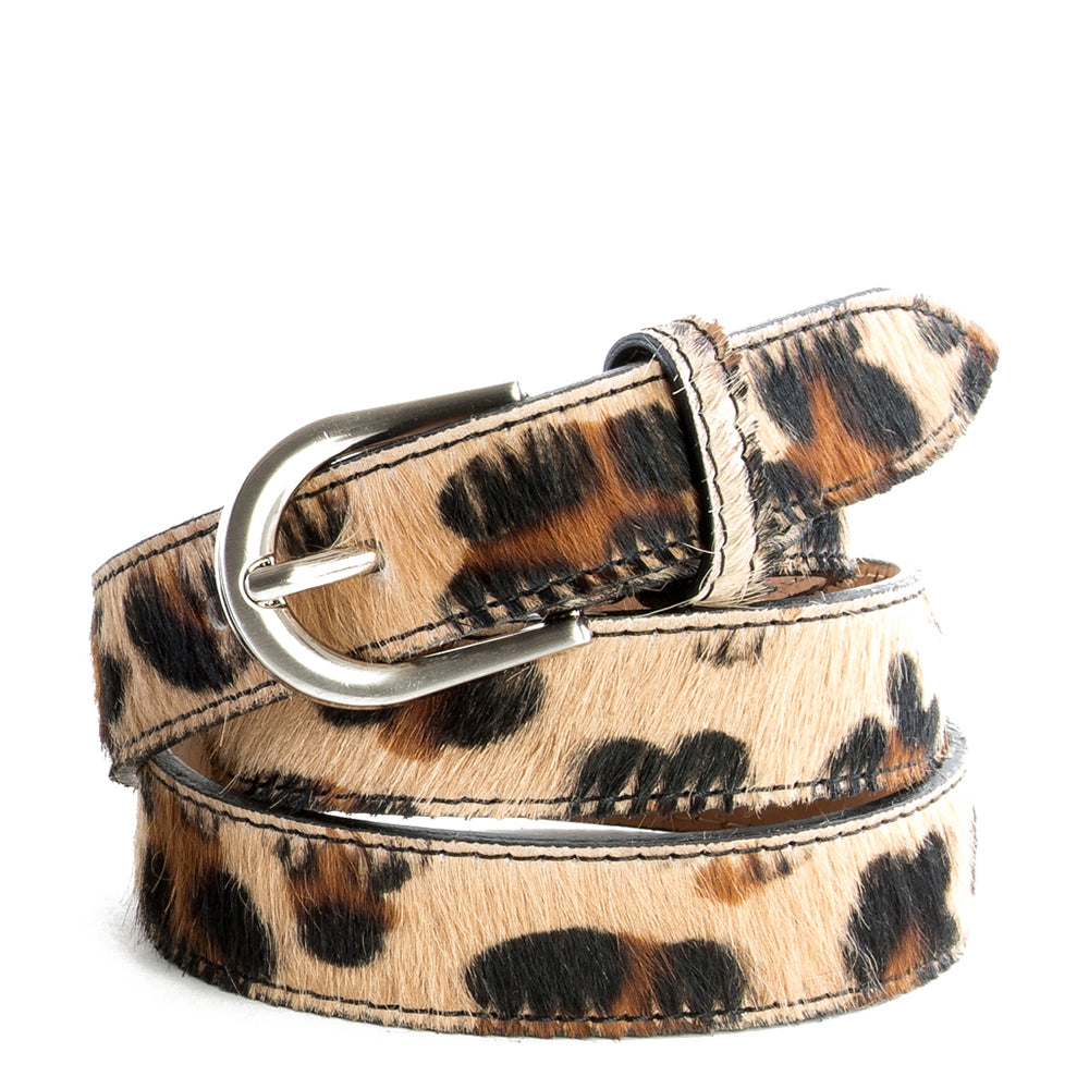 Leopard Cow Hair and Real Leather Narrow Belt – Amilu