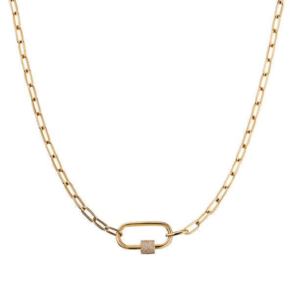 Paper Clip Chain Diamond Carabiner Necklace | Mure + Grand Gold