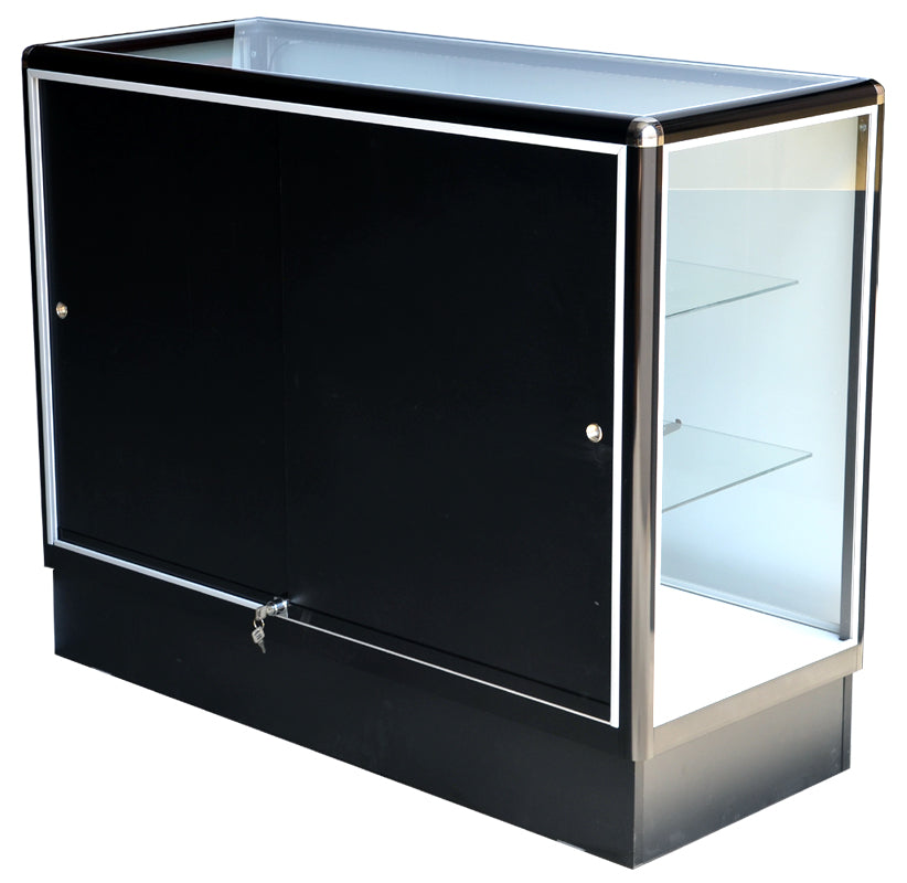 Show Case With Tempered Glass And Black Aluminum Frame In Full Vision