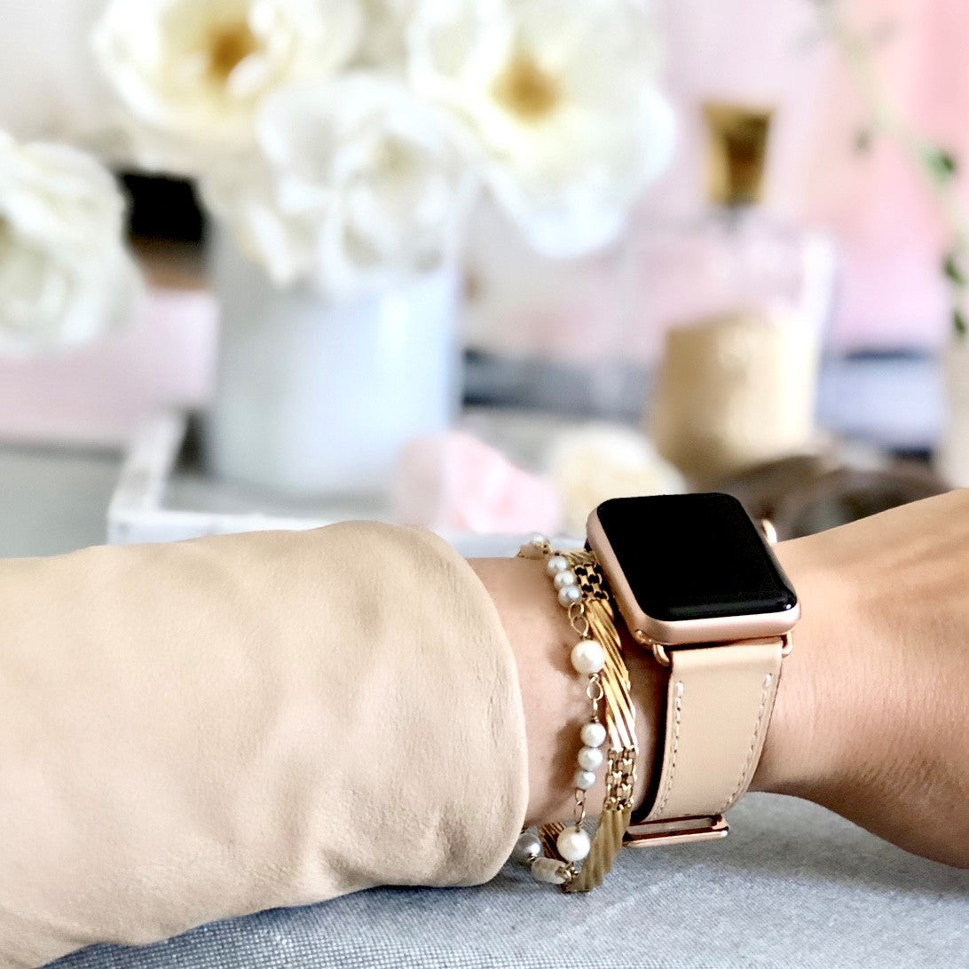 Juxli Home Apple Watch Bands Blush Pink Band Worn with Leather Jacket