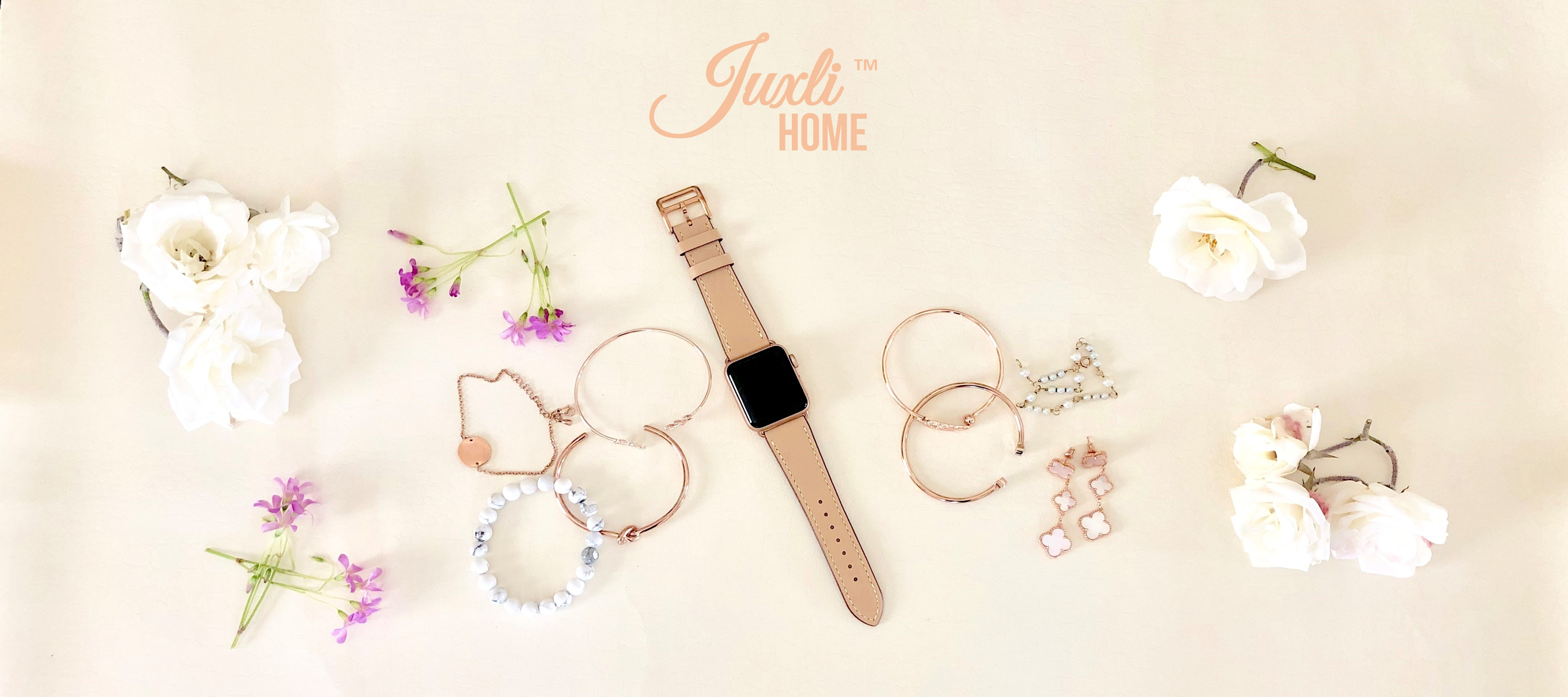 Juxli Home Apple Watch Leather Bands Display of Rose Gold Bracelets to Wear with an Apple Watch