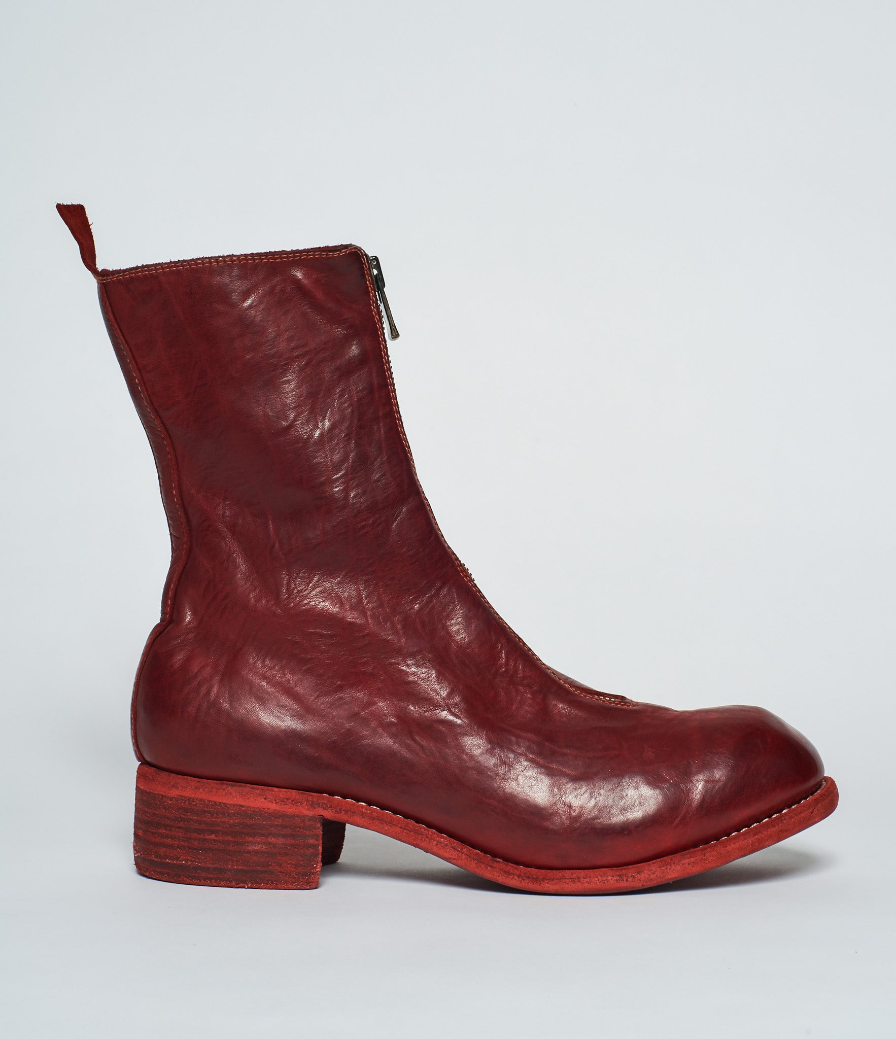 red calf length boots