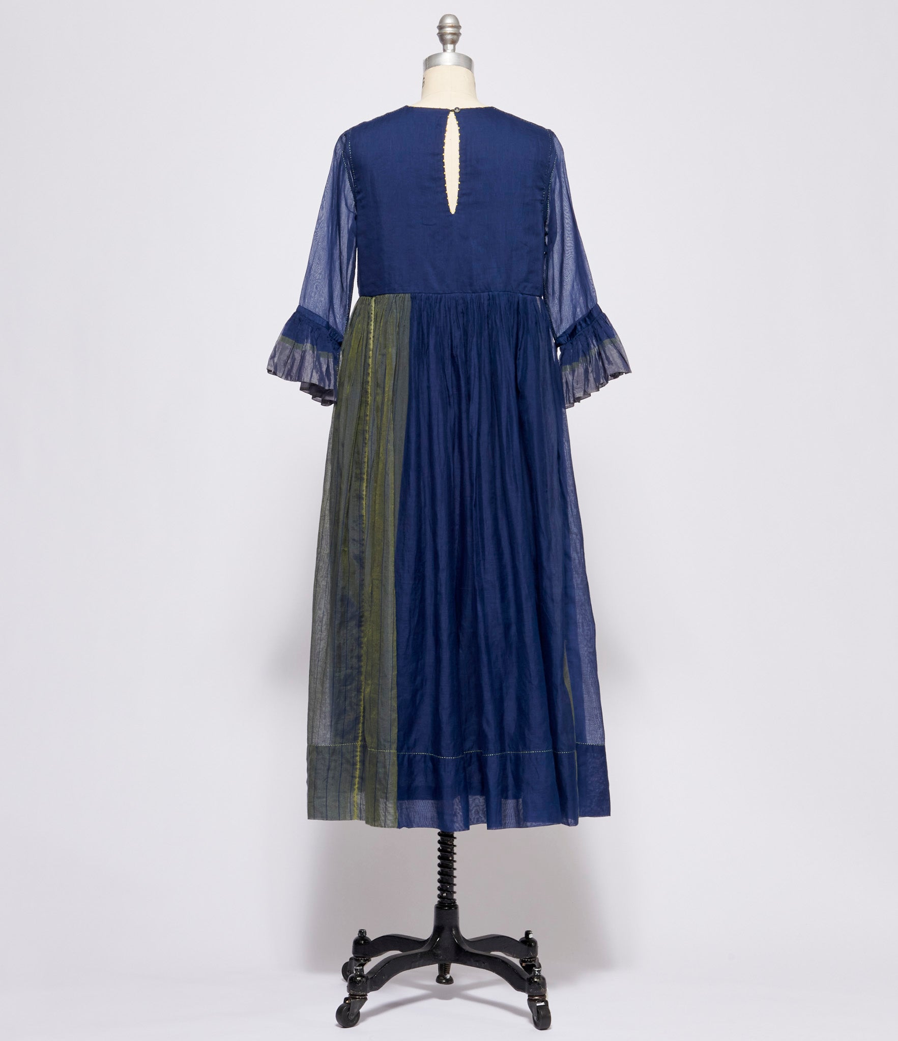 Pero Navy Cotton Silk Flounce Sleeve Dress