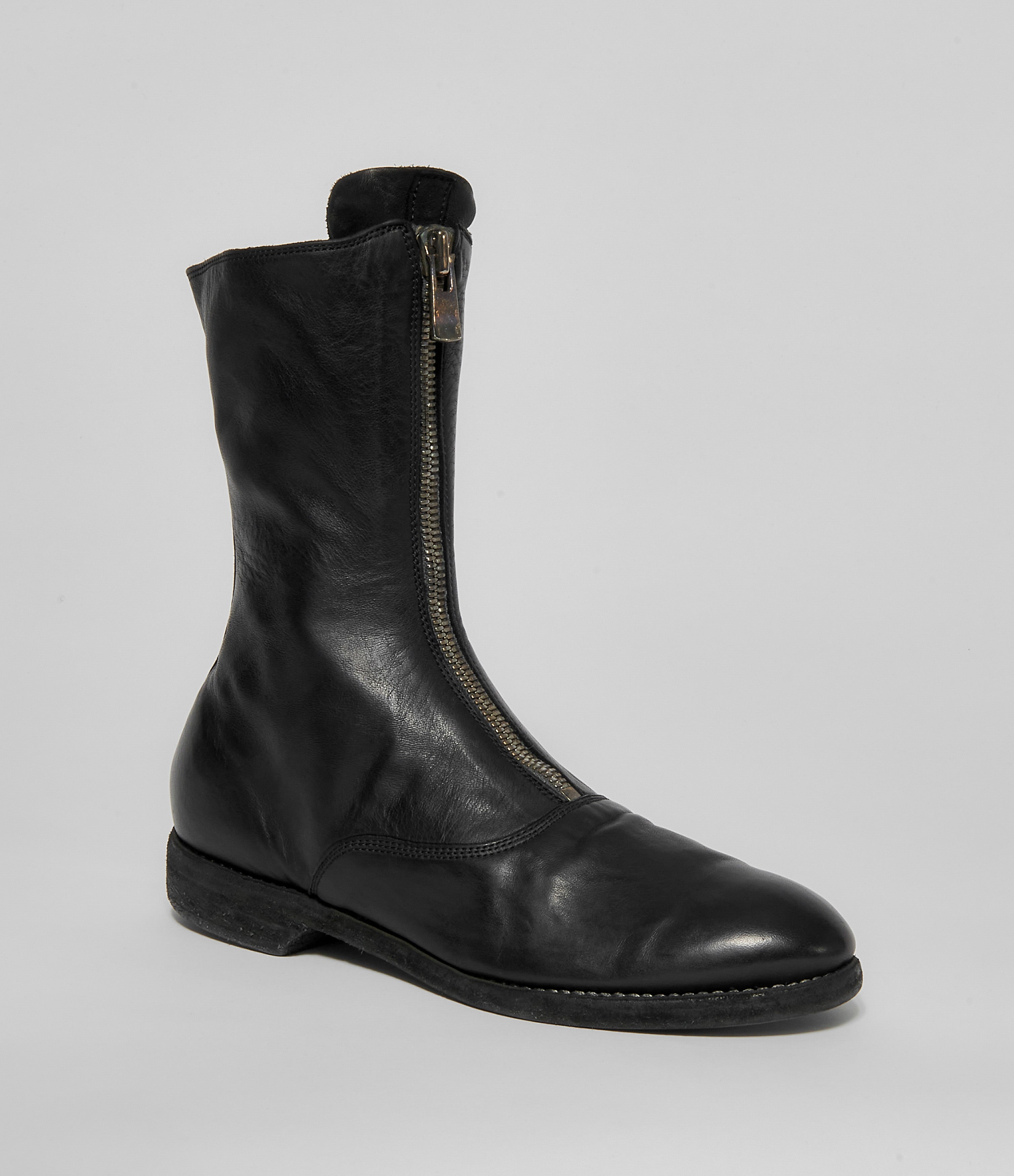 front zip black boots