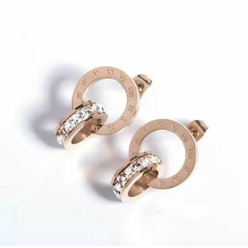 Interlocking Roman Numeral Drop Stud - Rose Gold Earrings - Sophistycats  Jewelry