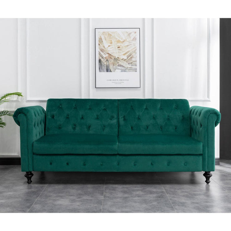 Toronto 3 Seater Chesterfield Style Velvet Sofa Bed In Green