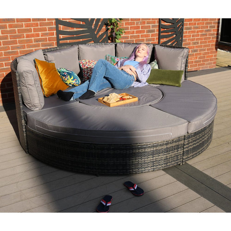 Cannes Garden Rattan 8 Seater Day Bed with Liftup Table Dining Set in Grey