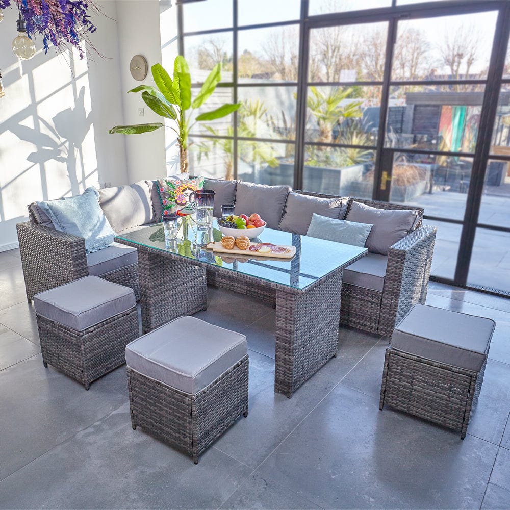 Barcelona 9 Seater Rattan Garden Furniture Dining Set In Grey