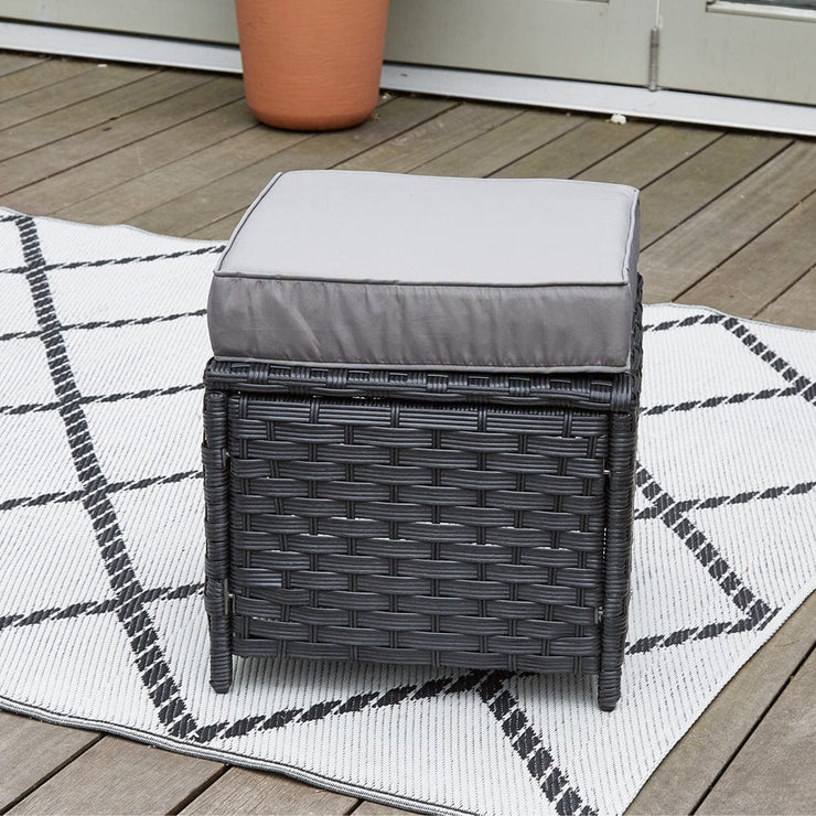 black rattan garden stool